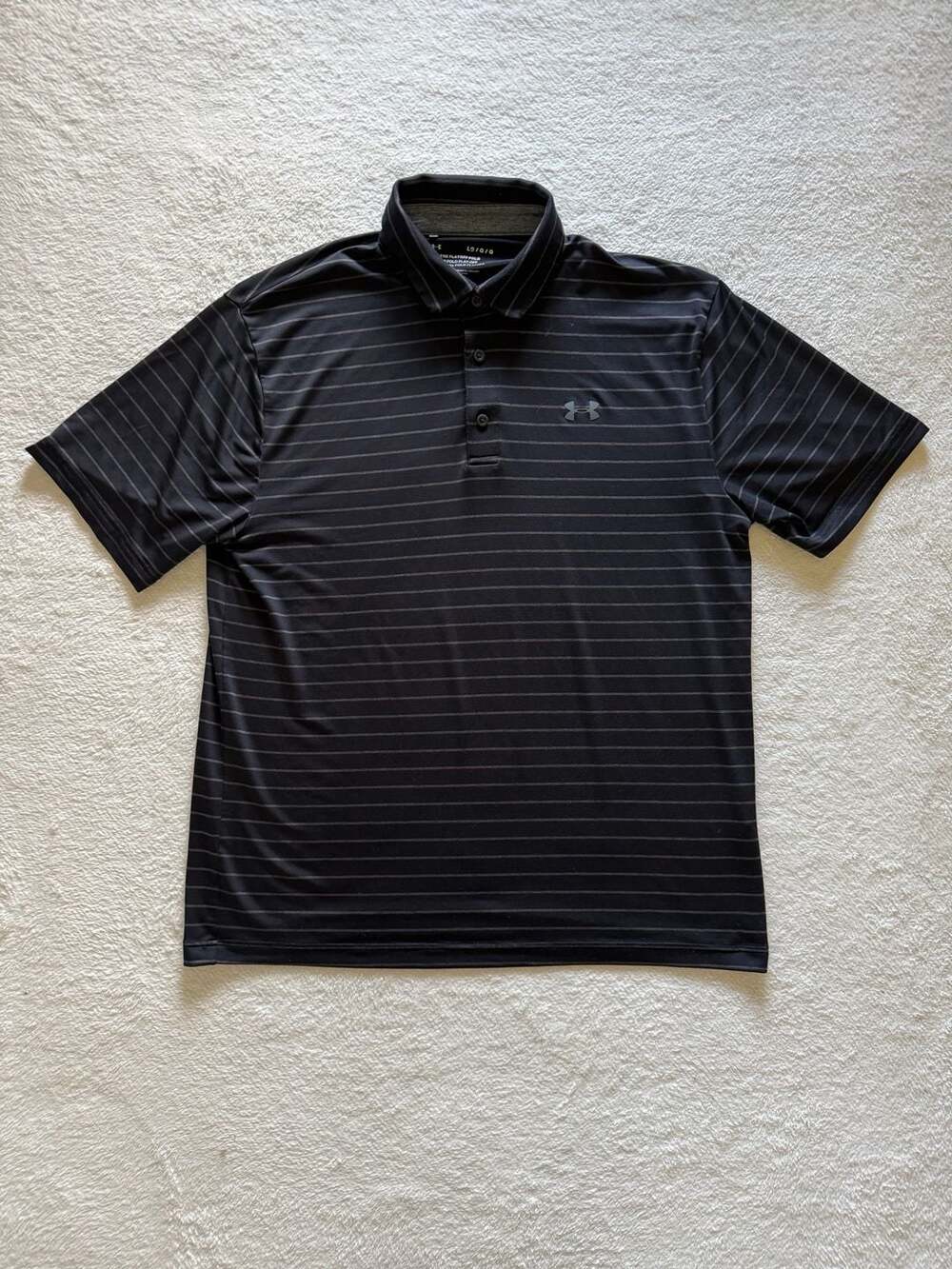 Under Armour Men's Black Striped The Playoff Polo Shirt Large Performance